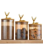 Spice Glass Jar Bamboo Lid Deer shaped