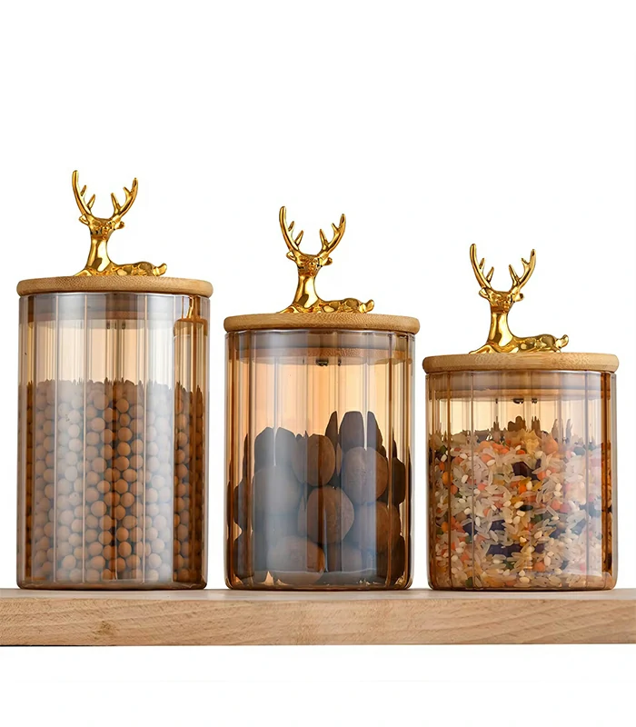Spice Glass Jar Bamboo Lid Deer shaped