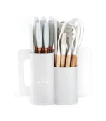 19 Pieces Cylinder Kitchen Cooking Utensil & Knife Set White