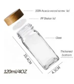 24 Pieces Glass Spice Jar Set with Wooden Lids Dimensions