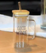 Glass Cup With Lid and Straw