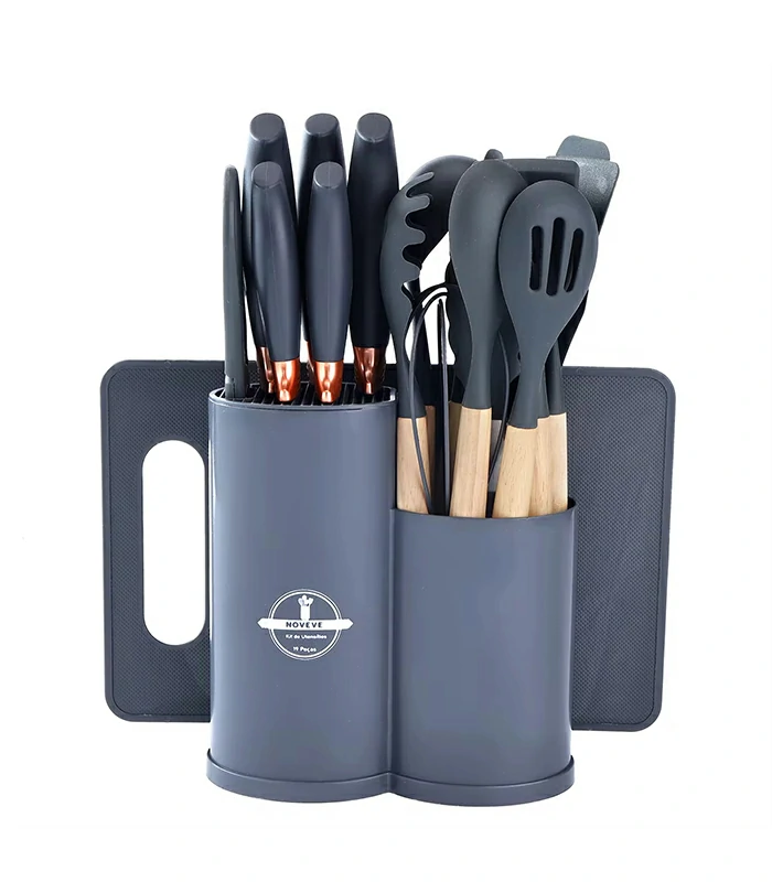 19 Pieces Cylinder Kitchen Utensil Set & Knife Gray