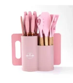19 Pieces Cylinder Kitchen Cooking Utensil & Knife Set Pink