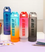 Motivational Water Bottle Never Give Up All Colors Grouped