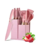 19 Pieces Kitchen Cooking Utensil & Knife Set Pink
