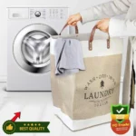 Fabric Tote Laundry Bag with Leather Handles