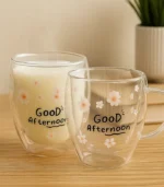 Good Afternoon Floral Glass Mug – Double Wall Pink