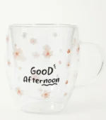 Good Afternoon Floral Glass Mug – Double Wall Pink