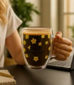 Good Afternoon Floral Glass Mug – Double Wall Yellow