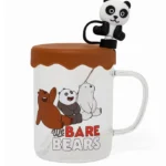 Bare Bears Glass Cup with Straw & Lid