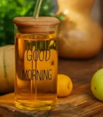 Morning Glow Cup – Heat-Resistant Glass with Pyrex Straw