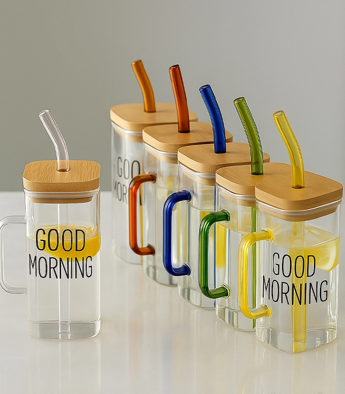 Morning Glow Cup – Heat-Resistant Glass with Pyrex Straw