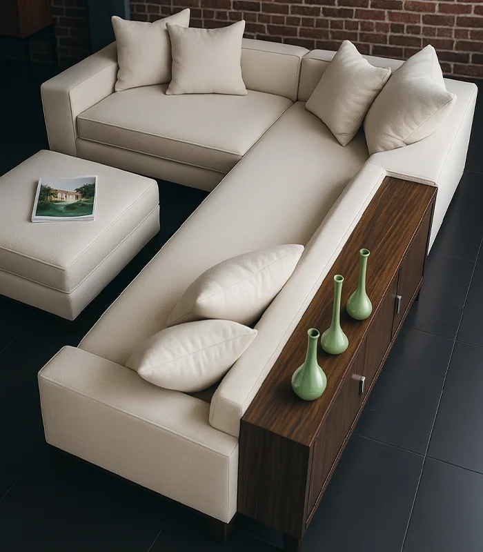 Home Sofas L Shape, Modern Sofa With Wood Back