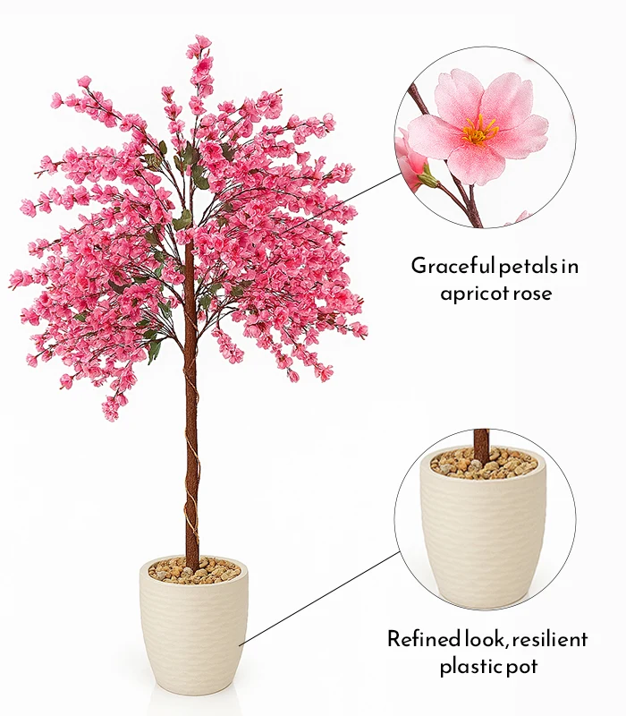 Artificial Rose Tree, Graceful Petals In Apricot Rose Artificial Flower Tree