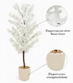 Artificial Flower Tree, Elegant Apricot-White Flower Artificial Tree In Strong Plastic Pot