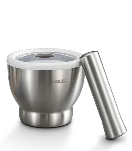 Stainless Steel Hon With Stainless Steel Pestle 2 Sizes And Plastic Lid