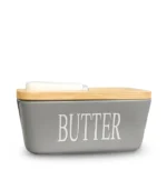 Butter Container, Porcelain Butter And Knife Box With Bamboo Lid And Stainless Steel Knife