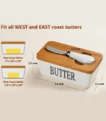 Butter Container, Porcelain Butter And Knife Box With Bamboo Lid And Stainless Steel Knife