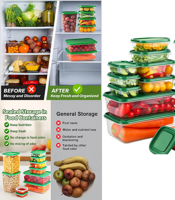 Plastic Food Containers With Lids, 17 Piece Plastic Food Storage Containers With Lids
