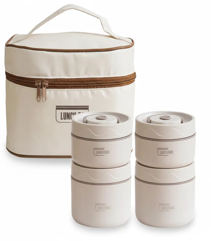 Lunch Box With Bag, 4 Stainless Steel Box Lunch Bag