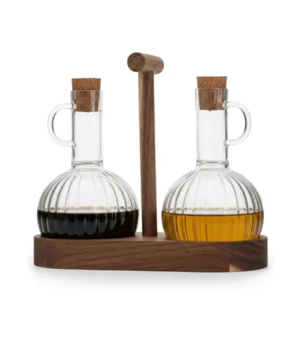 Oil Glass Bottle With Wooden Stand