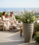 Modern Ribbed Plastic Planter – Tall Tapered Decorative Flower Pot - Image 3