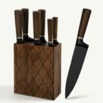 Luxury 6-Piece Matte Black Kitchen Knife Set with Wooden Block