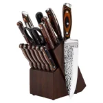 Premium 15-Piece Hammered Kitchen Knife Block Set - Full-Tang