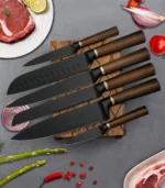 Luxury 6-Piece Matte Black Kitchen Knife Set with Wooden Block - Image 2