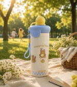 Cute Stainless Steel 650ml Insulated Water Bottle with Straw Lid | Leakproof Vacuum Flask for Kids & ( School - Club ) - Image 5