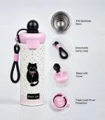 Cute Stainless Steel 650ml Insulated Water Bottle with Straw Lid | Leakproof Vacuum Flask for Kids & ( School - Club ) - Image 9