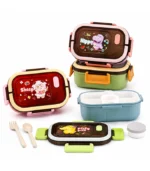 2 Layer Kids Cartoon Portable Plastic Bento Lunch Box With Spoon Fork for Food Storage School Student - Image 7