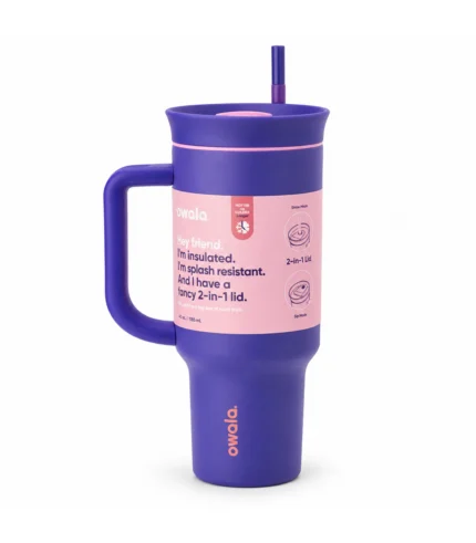 Owala 40oz stainless steel 316 tumbler with straw and handle - dark purple summer beach edition
