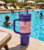 Owala 40oz stainless steel 316 tumbler with straw and handle - dark purple summer beach edition