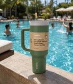 Owala 40oz stainless steel 316 tumbler with straw and handle - dark olive poolside edition