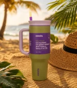 Owala 40oz stainless steel 316 tumbler with straw and handle - dark olive poolside edition