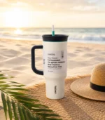 Owala 40oz stainless steel 316 tumbler with straw and handle - white sand beach edition