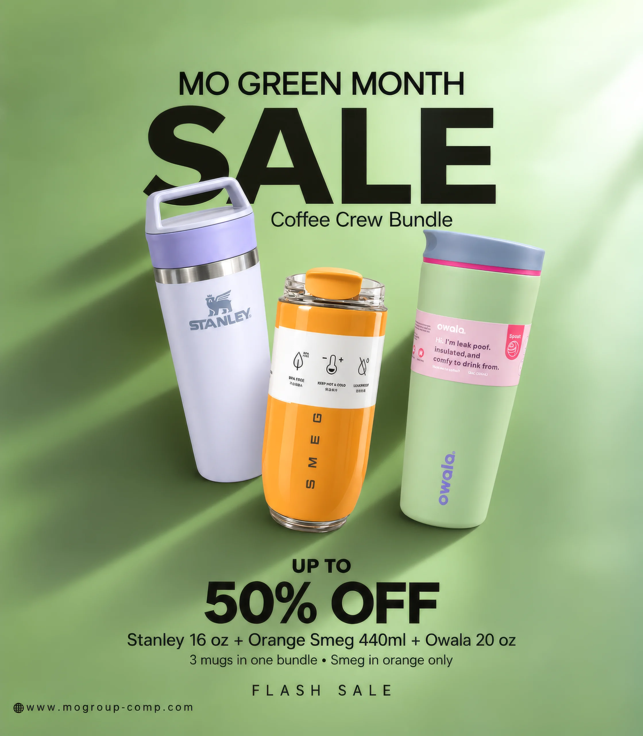 Three-Mug Coffee Crew Bundle Sale copy Coffee Crew Bundle with Stanley Café-To-Go 473ml, orange Smeg 440ml and Owala SmoothSip Slider 20 oz