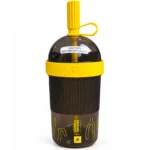 Nespresso Samra Origins Travel Tumbler 540ml with smoky transparent body, yellow silicone band and capped straw